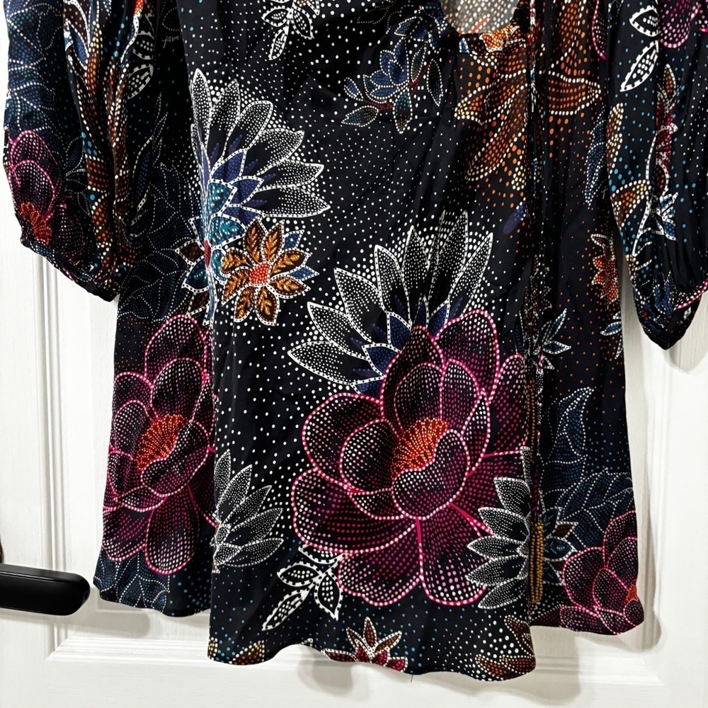 Farm Rio Sparkle Flowers Mini Dress Floral Print Circle Cut-Out Size XS - Picture 6 of 8